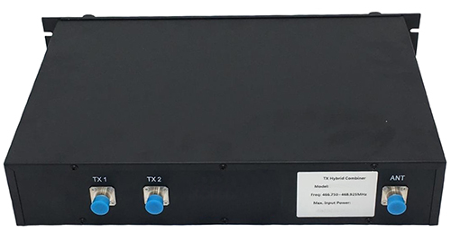 VHF 2-way TX hybrid combiner, 136-174MHz, freq. spacing 5MHz,.>50dB port isolation. 50W per port